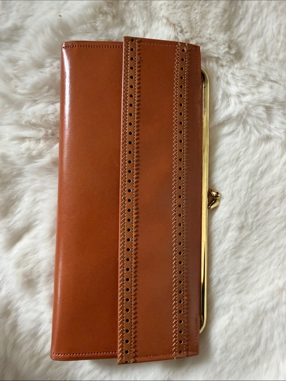 Leona Lowry Tan Leather Clutch Wallet with Gold Frame